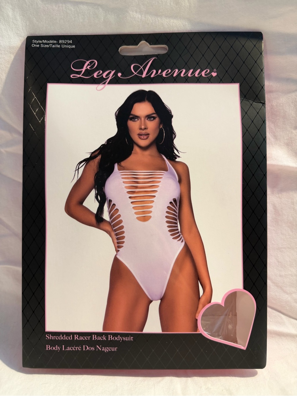 NEW Leg Avenue 89294 Shredded Racer Back Thong Bodysuit White One Size (A2)